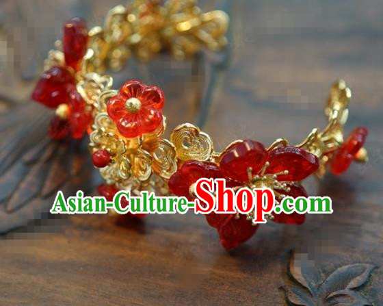 Traditional Chinese Handmade Court Red Plum Bracelet Jewelry Accessories Ancient Princess Bangle for Women