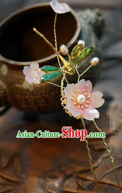 Traditional Chinese Handmade Court Green Dragonfly Plum Hairpins Hair Accessories Ancient Hanfu Hair Clip for Women