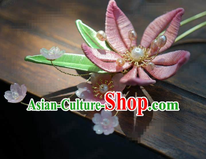 Traditional Chinese Handmade Court Pink Flower Hairpins Hair Accessories Ancient Hanfu Hair Clip for Women