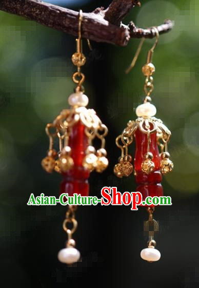 Traditional Chinese Handmade Court Agate Pearl Ear Accessories Ancient Princess Earrings for Women