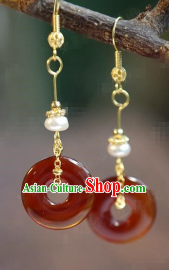 Traditional Chinese Handmade Court Agate Ring Ear Accessories Ancient Princess Earrings for Women