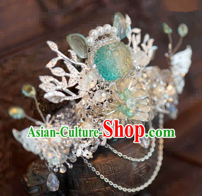 Traditional Chinese Wedding Hair Accessories Ancient Bride Tassel Phoenix Coronet Hairpins Complete Set for Women