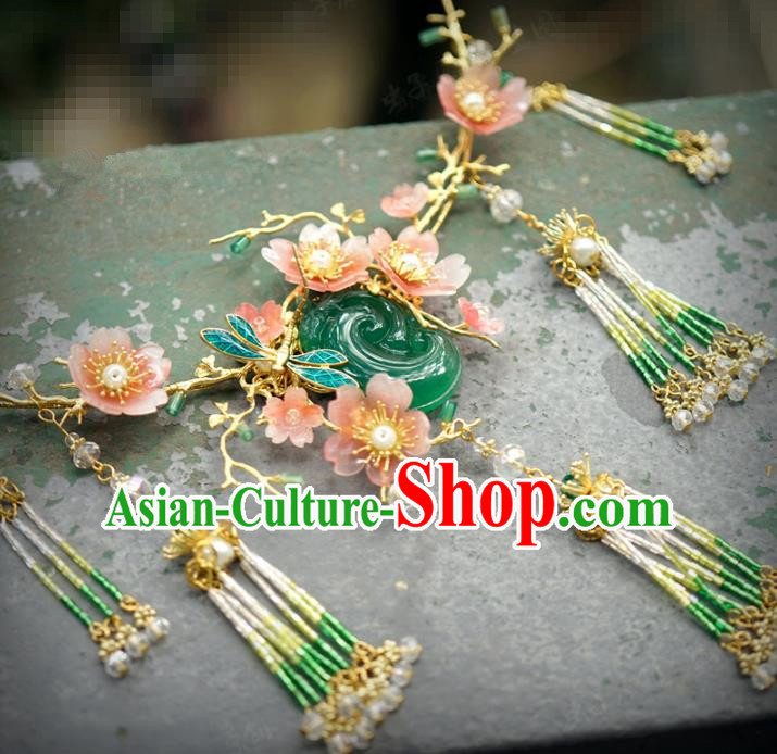 Traditional Chinese Handmade Court Jade Necklace Jewelry Accessories Ancient Princess Tassel Necklet for Women