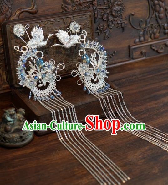 Traditional Chinese Handmade Court Crane Tassel Hairpins Hair Accessories Ancient Hanfu Hair Clip for Women