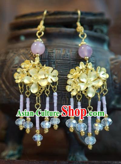 Traditional Chinese Handmade Court Ear Accessories Ancient Princess Golden Flowers Earrings for Women