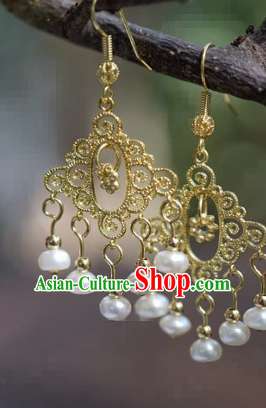 Traditional Chinese Handmade Court Golden Ear Accessories Ancient Princess Earrings for Women