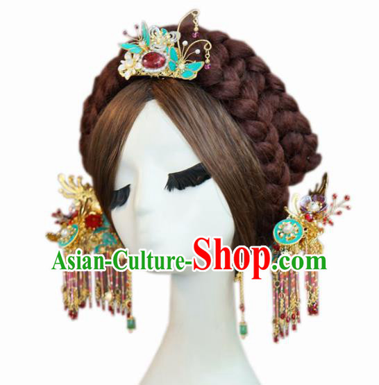 Traditional Chinese Wedding Luxury Hair Crown Hair Accessories Ancient Bride Tassel Hairpins Complete Set for Women