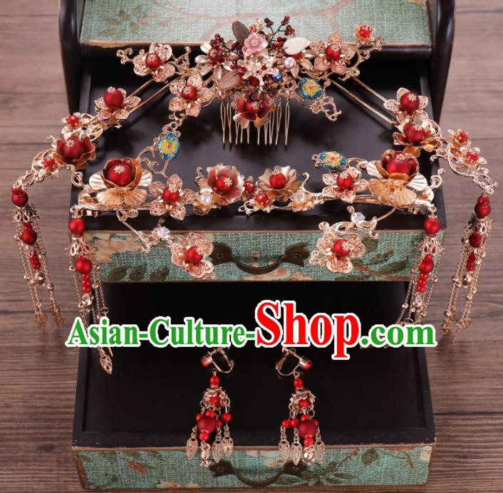 Traditional Chinese Wedding Hair Comb Luxury Hair Accessories Ancient Bride Hairpins Complete Set for Women