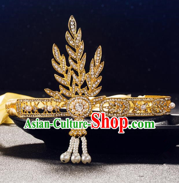 Traditional Chinese Ancient Hanfu Golden Hair Crown Court Queen Handmade Hair Accessories for Women