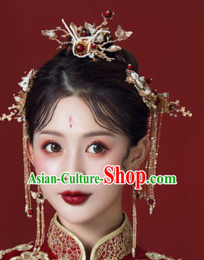 Traditional Chinese Wedding Hair Accessories Ancient Bride Tassel Hairpins Complete Set for Women