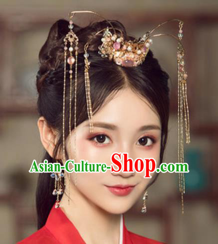 Traditional Chinese Wedding Hair Crown Hair Accessories Ancient Bride Tassel Hairpins Complete Set for Women