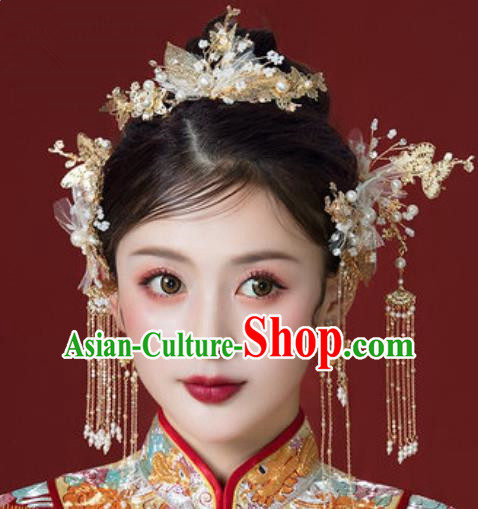 Traditional Chinese Wedding Hair Clips Hair Accessories Ancient Bride Tassel Hairpins Complete Set for Women