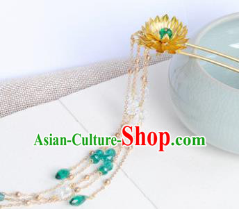 Traditional Chinese Ancient Hanfu Golden Lotus Tassel Hair Clip Court Queen Hairpins Handmade Hair Accessories for Women