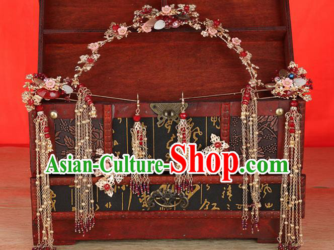 Traditional Chinese Wedding Court Hair Clasp Hair Accessories Ancient Bride Tassel Hairpins Complete Set for Women