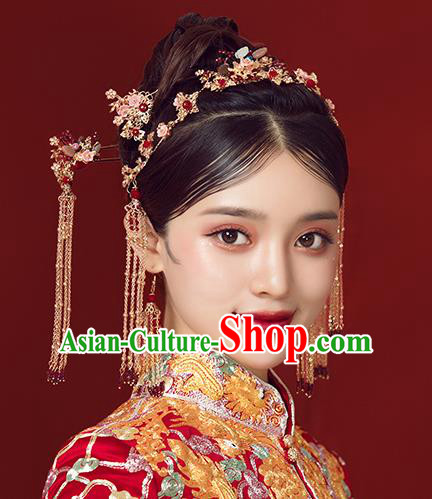 Traditional Chinese Wedding Court Hair Clasp Hair Accessories Ancient Bride Tassel Hairpins Complete Set for Women
