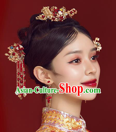 Traditional Chinese Wedding Court Hair Comb Hair Accessories Ancient Bride Tassel Hairpins Complete Set for Women
