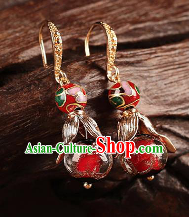 Traditional Chinese Handmade Court Ear Accessories Classical Enamel Red Earrings for Women