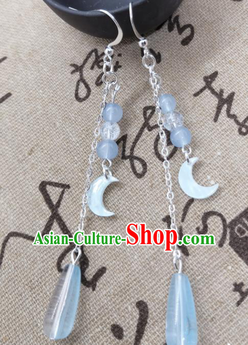 Traditional Chinese Handmade Court Ear Accessories Classical Blue Shell Moon Earrings for Women