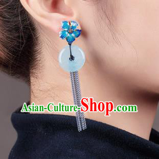 Traditional Chinese Classical Blueing Plum Rings Earrings Handmade Court Ear Accessories for Women