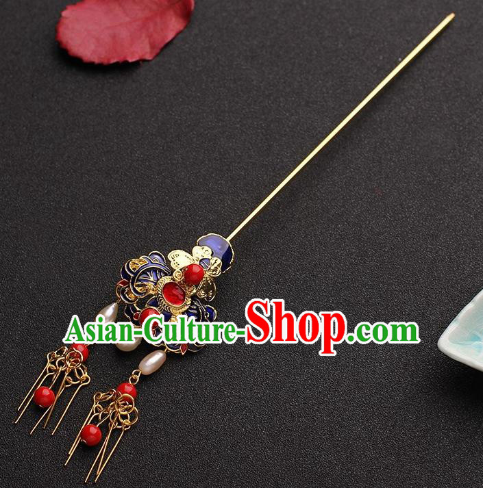 Traditional Chinese Hanfu Blueing Hair Clip Ancient Court Queen Hairpins Handmade Hair Accessories for Women