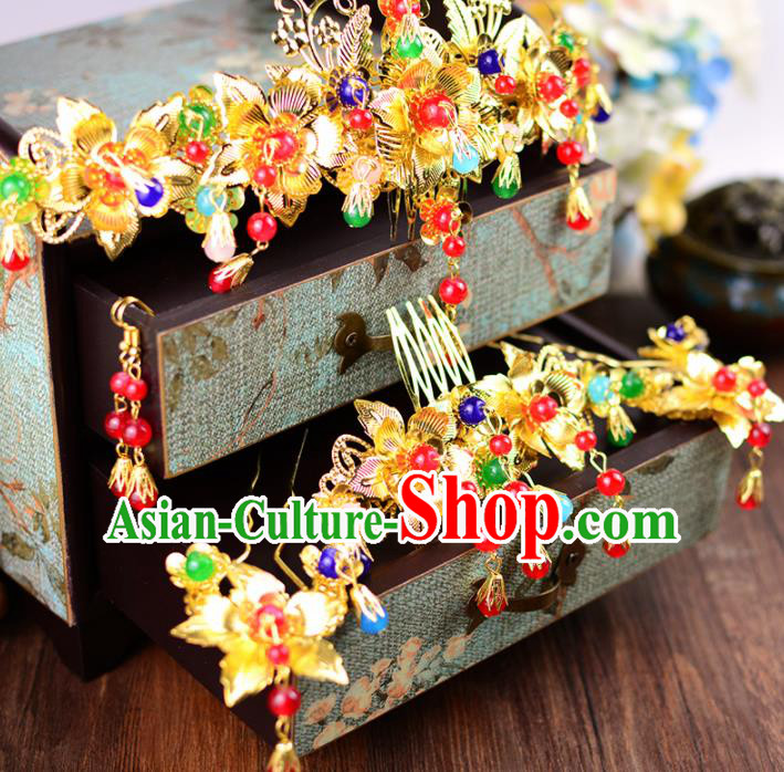 Traditional Chinese Handmade Wedding Hair Combs Ancient Bride Hairpins Luxury Hair Accessories Complete Set