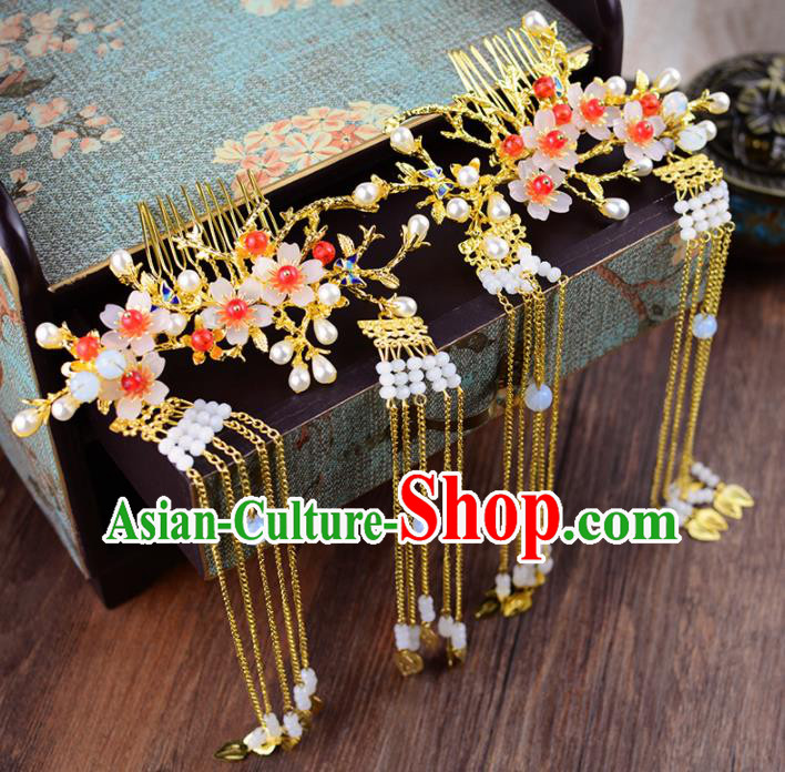 Traditional Chinese Handmade Wedding Plum Hair Combs Ancient Bride Hairpins Luxury Hair Accessories Complete Set