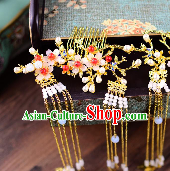 Traditional Chinese Handmade Wedding Plum Hair Combs Ancient Bride Hairpins Luxury Hair Accessories Complete Set