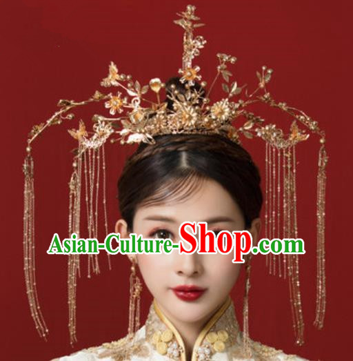 Traditional Chinese Wedding Tassel Phoenix Coronet Hair Accessories Ancient Bride Hairpins Complete Set for Women