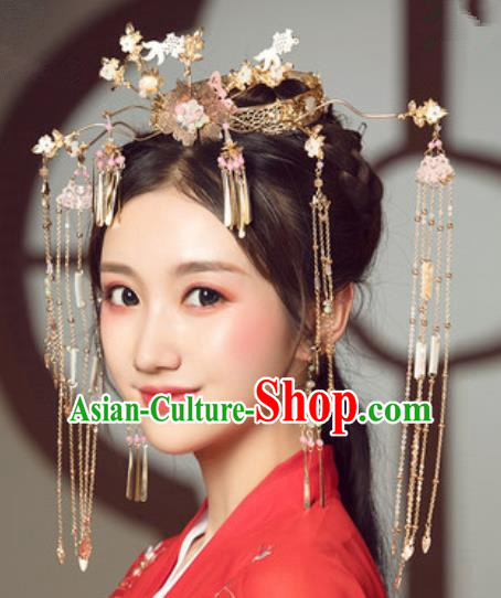 Traditional Chinese Wedding Court Tassel Phoenix Coronet Hair Accessories Ancient Bride Tassel Hairpins Complete Set
