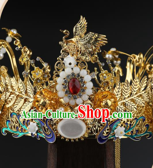 Traditional Chinese Wedding Crane Phoenix Coronet Hair Accessories Ancient Bride Tassel Hairpins Complete Set