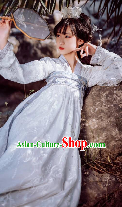 Traditional Chinese Tang Dynasty Court Princess Replica Costumes Ancient Apsaras White Hanfu Dress for Women