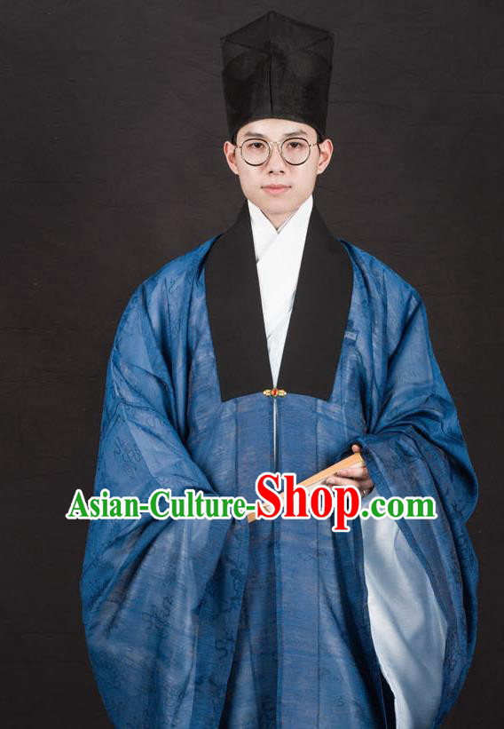 Traditional Chinese Ming Dynasty Scholar Replica Costumes Ancient Taoist Priest Hanfu Cloak for Men