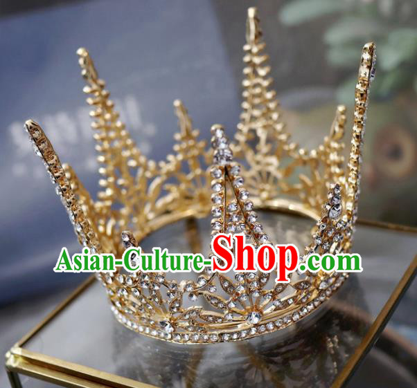 Handmade Baroque Princess Golden Round Royal Crown Children Hair Clasp Hair Accessories for Kids