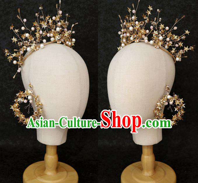 Handmade Baroque Princess Golden Stars Royal Crown Children Hair Clasp Hair Accessories for Kids