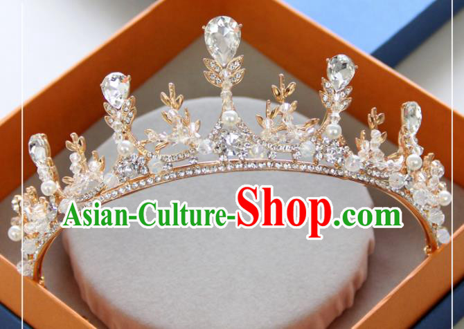 Handmade Baroque Princess Crystal Golden Royal Crown Children Hair Clasp Hair Accessories for Kids