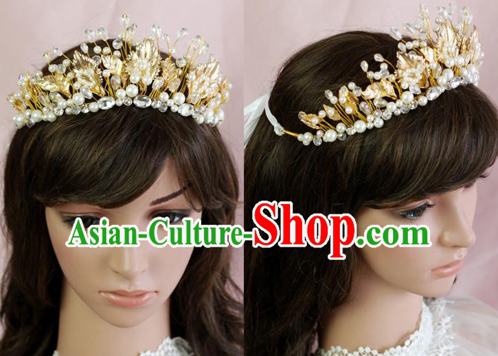 Handmade Baroque Princess White Beads Royal Crown Children Hair Clasp Hair Accessories for Kids