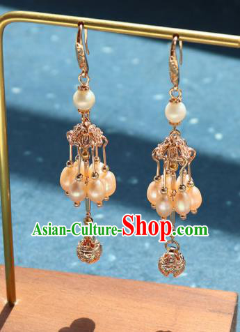 Traditional Chinese Handmade Pearls Tassel Earrings Hanfu Ear Accessories for Women
