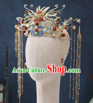 Traditional Chinese Wedding Golden Phoenix Coronet Handmade Ancient Bride Hairpins Hair Accessories Complete Set