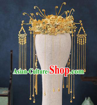 Traditional Chinese Wedding Handmade Golden Phoenix Coronet Ancient Bride Hairpins Hair Accessories Complete Set
