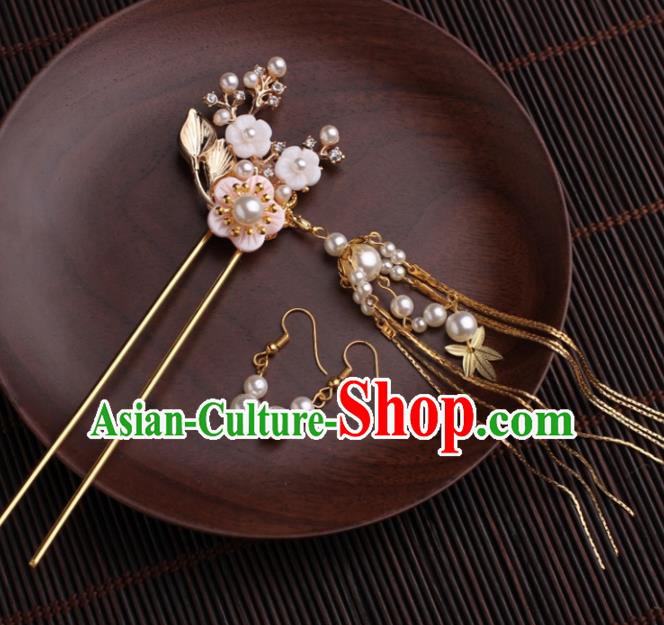Traditional Chinese Hanfu Pink Plum Hair Clip Ancient Court Princess Hairpins Handmade Hair Accessories for Women
