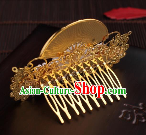 Traditional Chinese Hanfu Golden Butterfly Pine Hair Comb Ancient Court Princess Hairpins Hair Accessories for Women