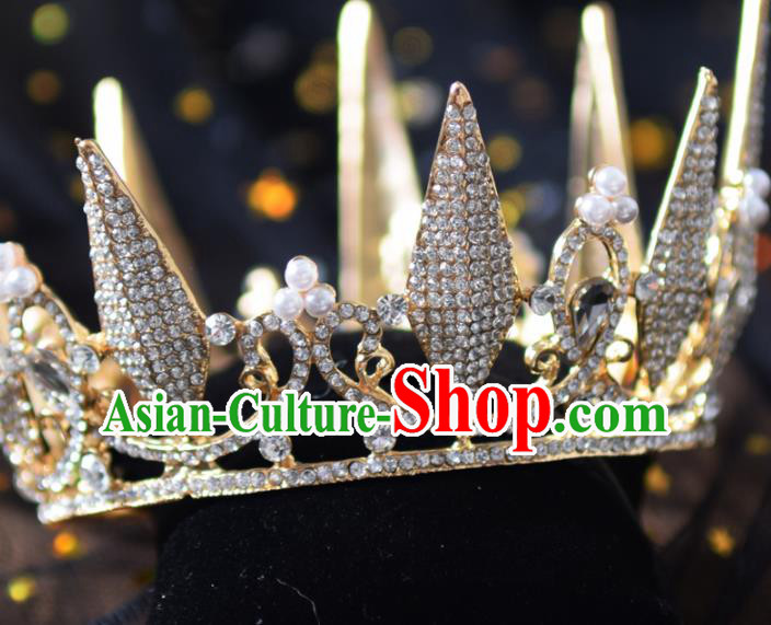 Handmade Baroque Princess Zircon Round Royal Crown Bride Wedding Hair Accessories for Women