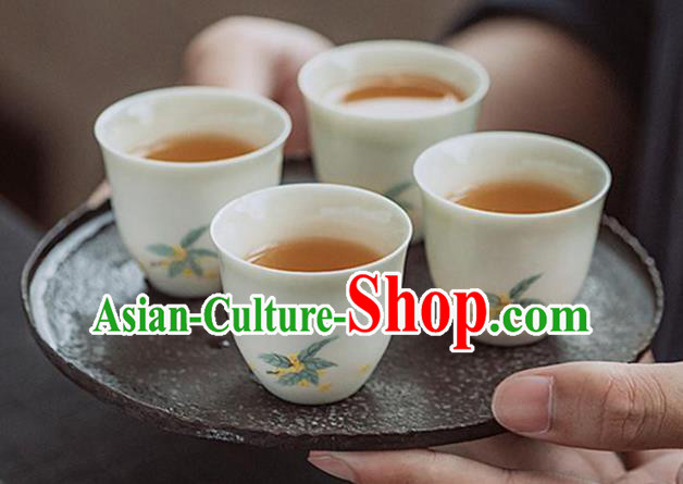Chinese Classical Hand Printing Fragrans Jingdezhen Shi Tea Cup White Porcelain Ceramics Teacup