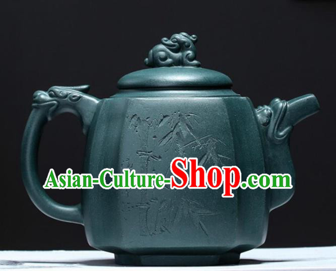 Traditional Chinese Handmade Carving Bamboo Zisha Teapot Green Clay Pottery Teapot