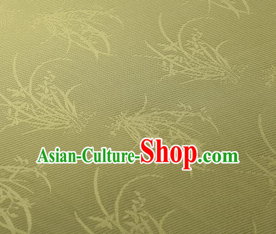 Traditional Chinese Classical Orchid Pattern Yellow Silk Fabric Ancient Hanfu Dress Silk Cloth