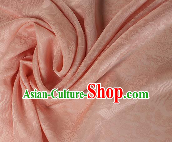 Traditional Chinese Classical Phoenix Flowers Pattern Pink Silk Fabric Ancient Hanfu Dress Silk Cloth