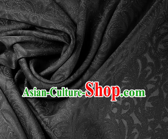 Traditional Chinese Classical Ombre Flowers Pattern Black Silk Fabric Ancient Hanfu Dress Silk Cloth