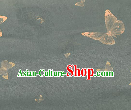 Traditional Chinese Classical Butterfly Pattern Olive Green Silk Fabric Ancient Hanfu Dress Silk Cloth