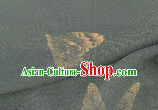 Traditional Chinese Classical Butterfly Pattern Olive Green Silk Fabric Ancient Hanfu Dress Silk Cloth