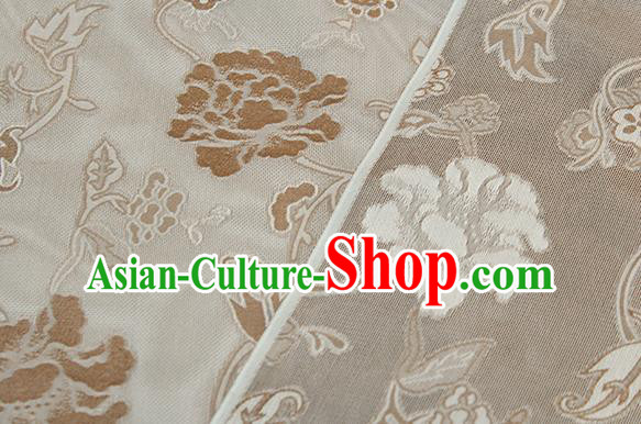 Traditional Chinese Classical Twine Peony Pattern Khaki Silk Fabric Ancient Hanfu Dress Silk Cloth
